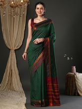 Women's Aura Silk Green Woven Design Designer Saree With Blouse Piece